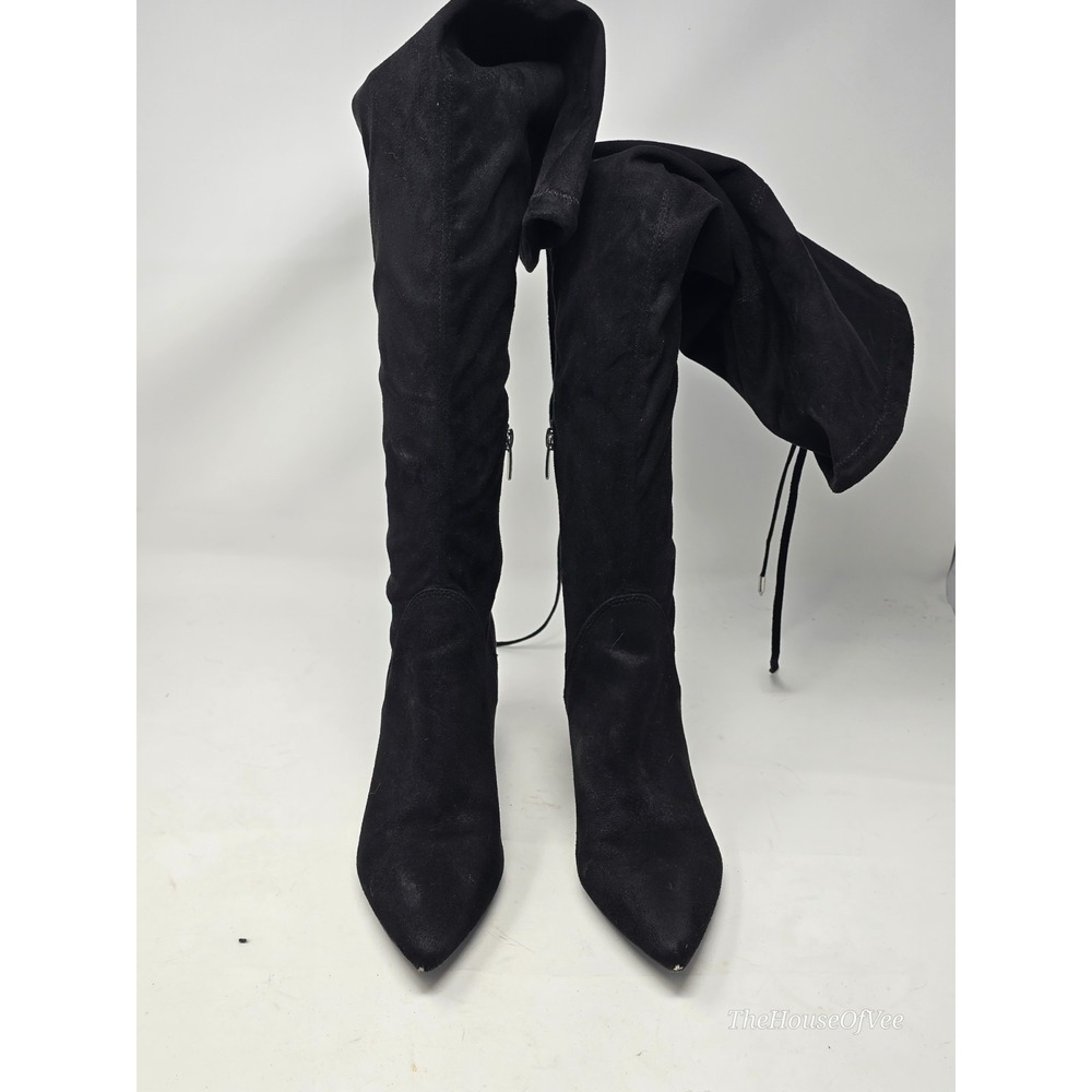Marc Fisher Freda Black Faux Suede Over The Knee Boots Block Heel Women's 8M